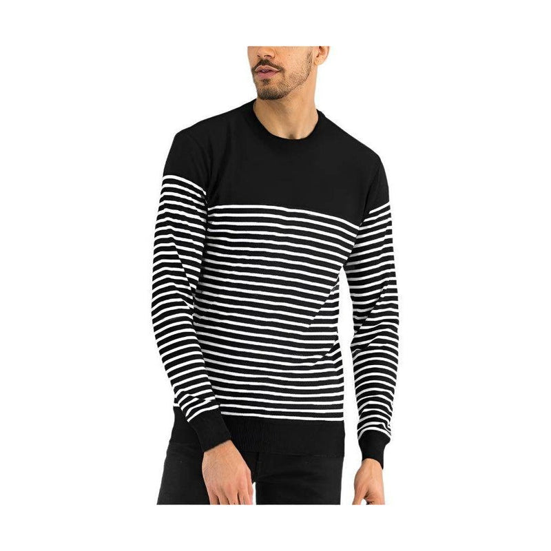 Round Neck Striped Sweater - VacationGrabs