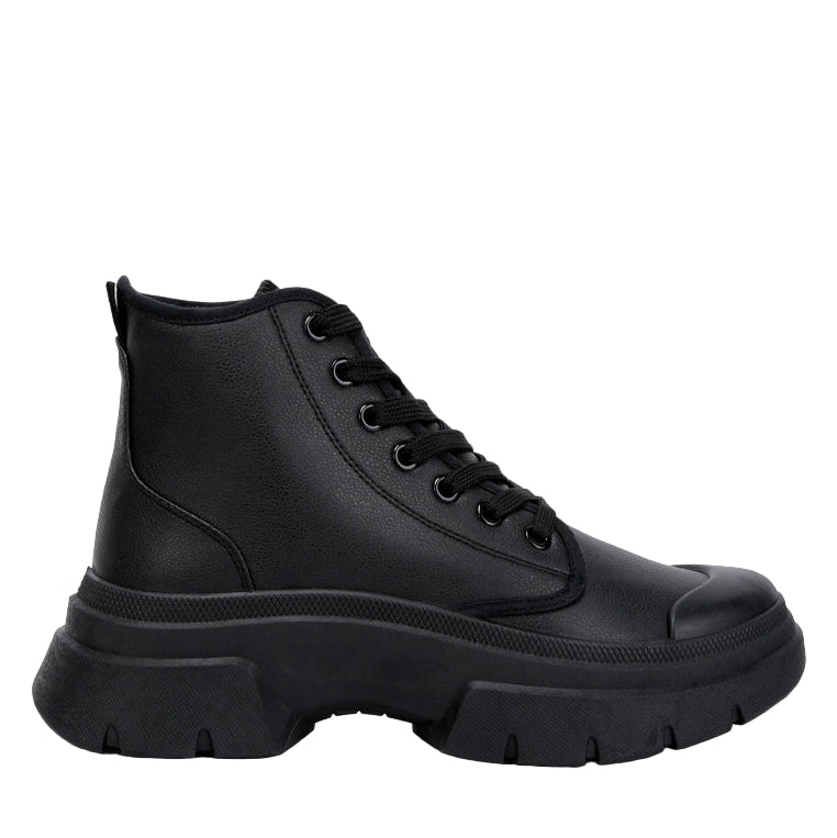 Black high-top boots on a white background