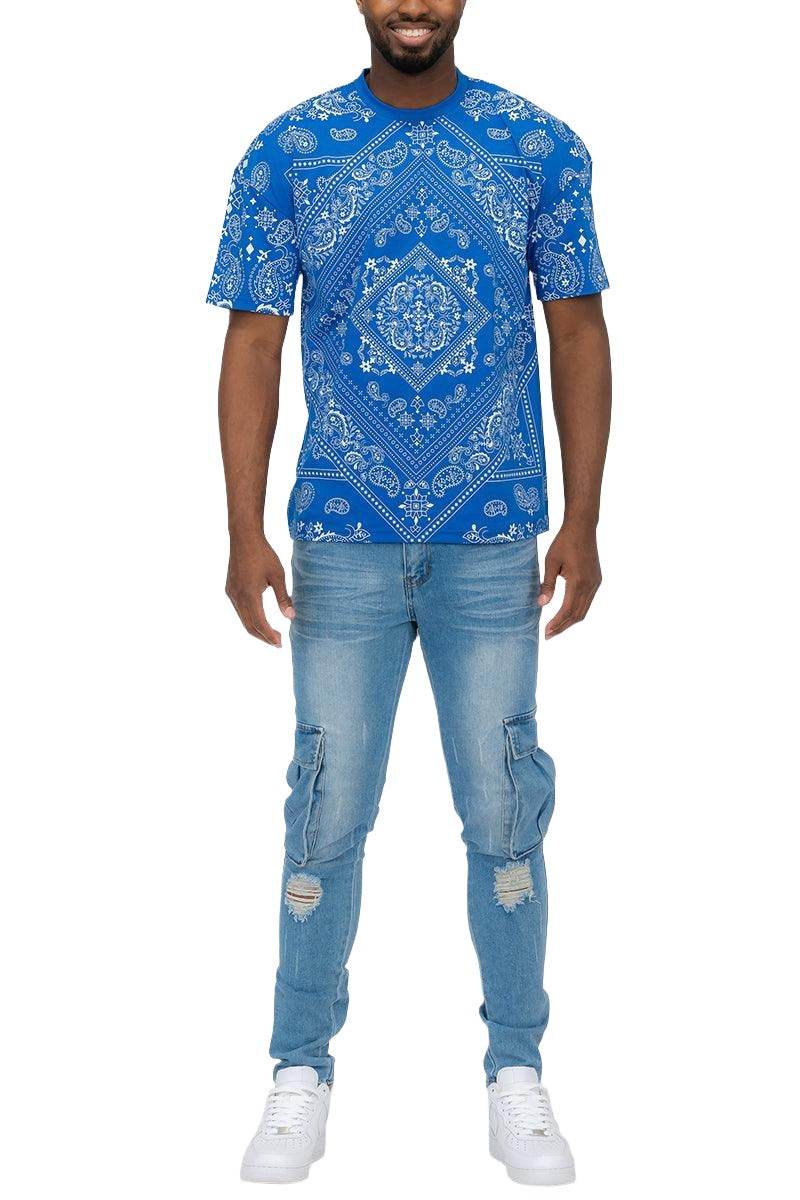 Royal Blue Bandana Print T-shirt - VacationGrabs