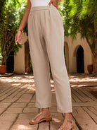 Ruched Half Elastic Waist Pants - VacationGrabs