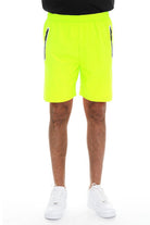WEIV men's running shorts with zip pocket in bright neon yellow and elastic waistband