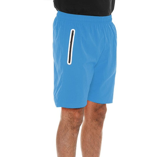 WEIV men's running shorts with zip pocket in blue lightweight fabric