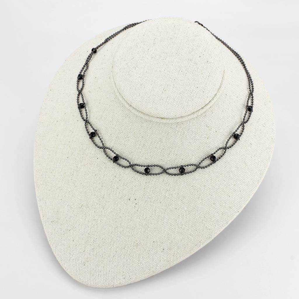 Elegant ruthenium white metal necklace featuring a delicate design with accent beads
