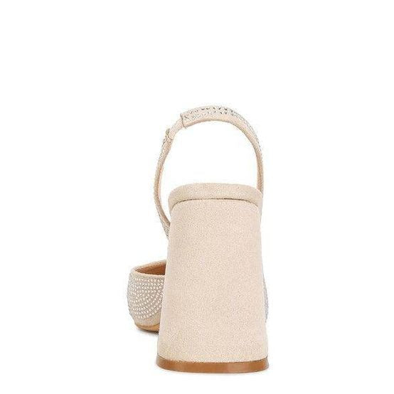 Saranna Rhinestone Embellished Suede Heel Sandals - VacationGrabs