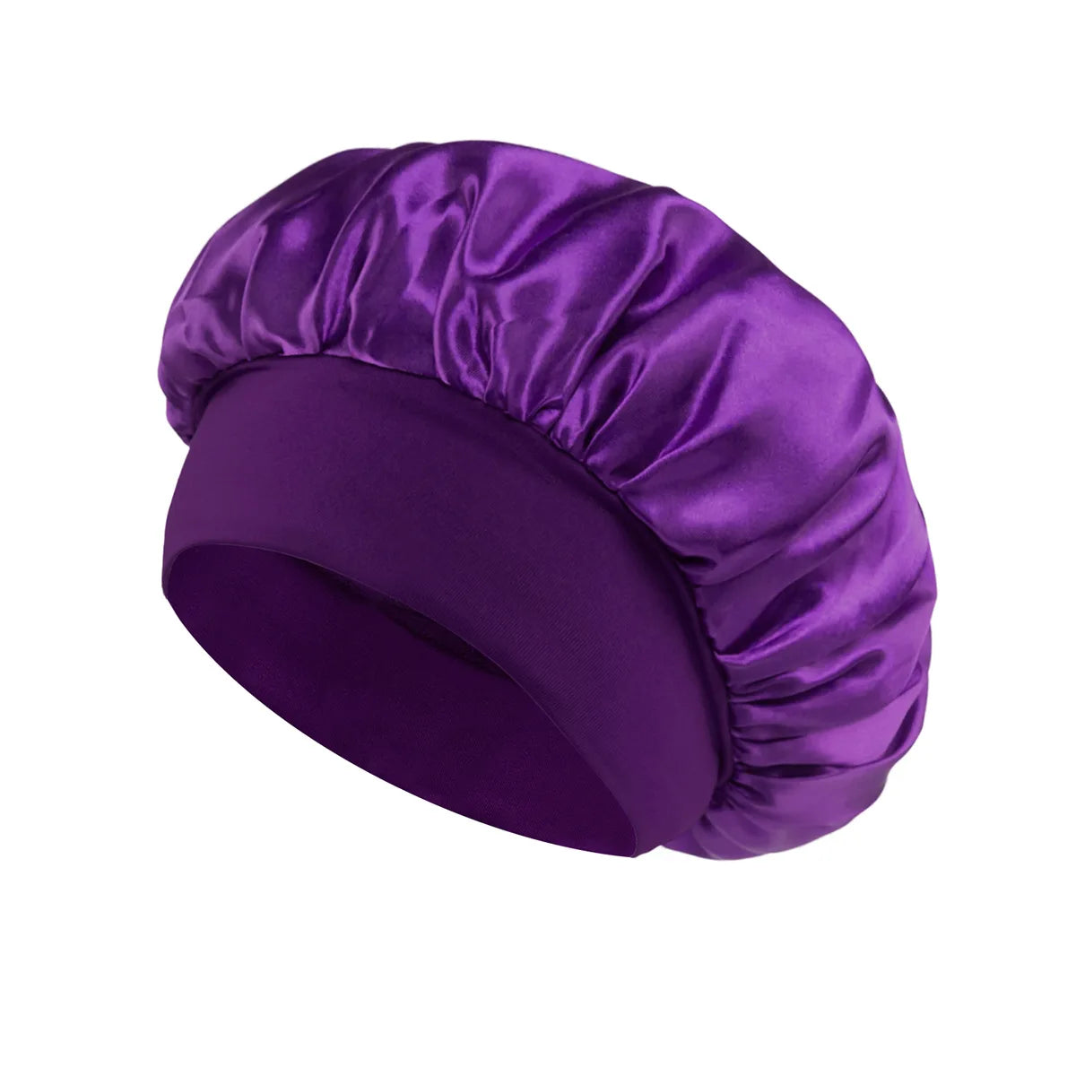 Purple satin lined hair bonnet for long hair, ideal for sleep