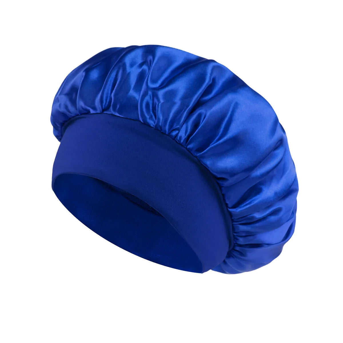 Blue satin lined hair bonnet for long hair, perfect overnight protection