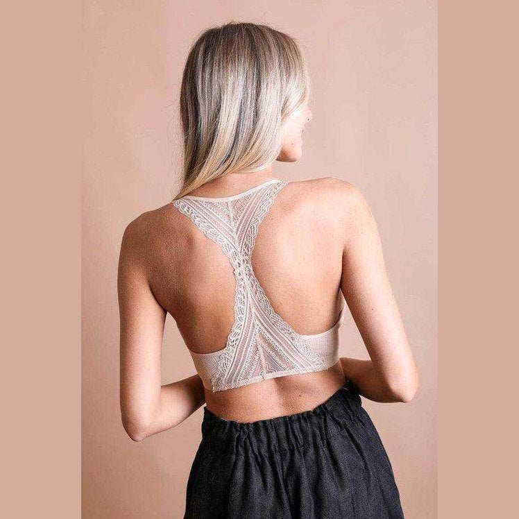 Seamless Front Lace Racerback Bralette - VacationGrabs