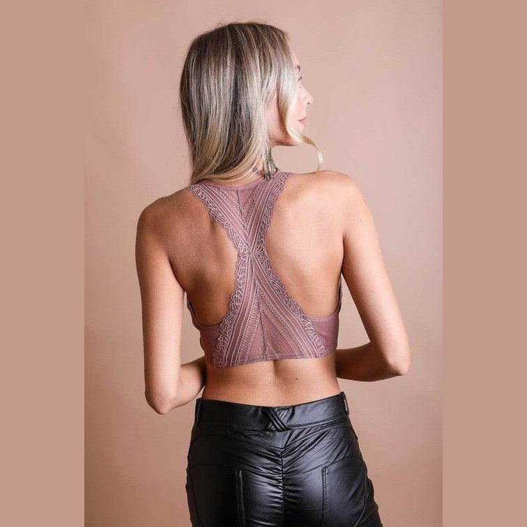 Seamless Front Lace Racerback Bralette - VacationGrabs