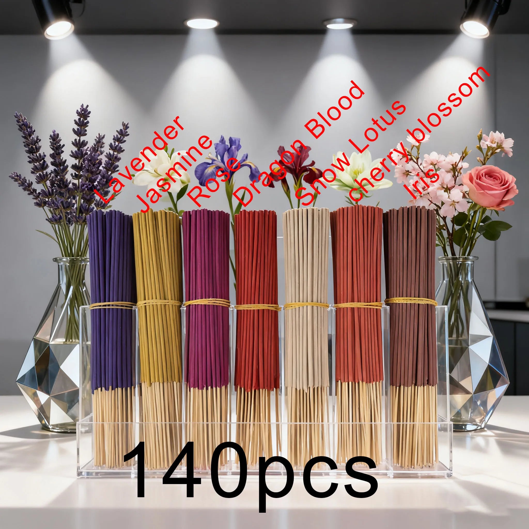 Seasonal incense stick sets of 140 pieces in various colors for relaxation