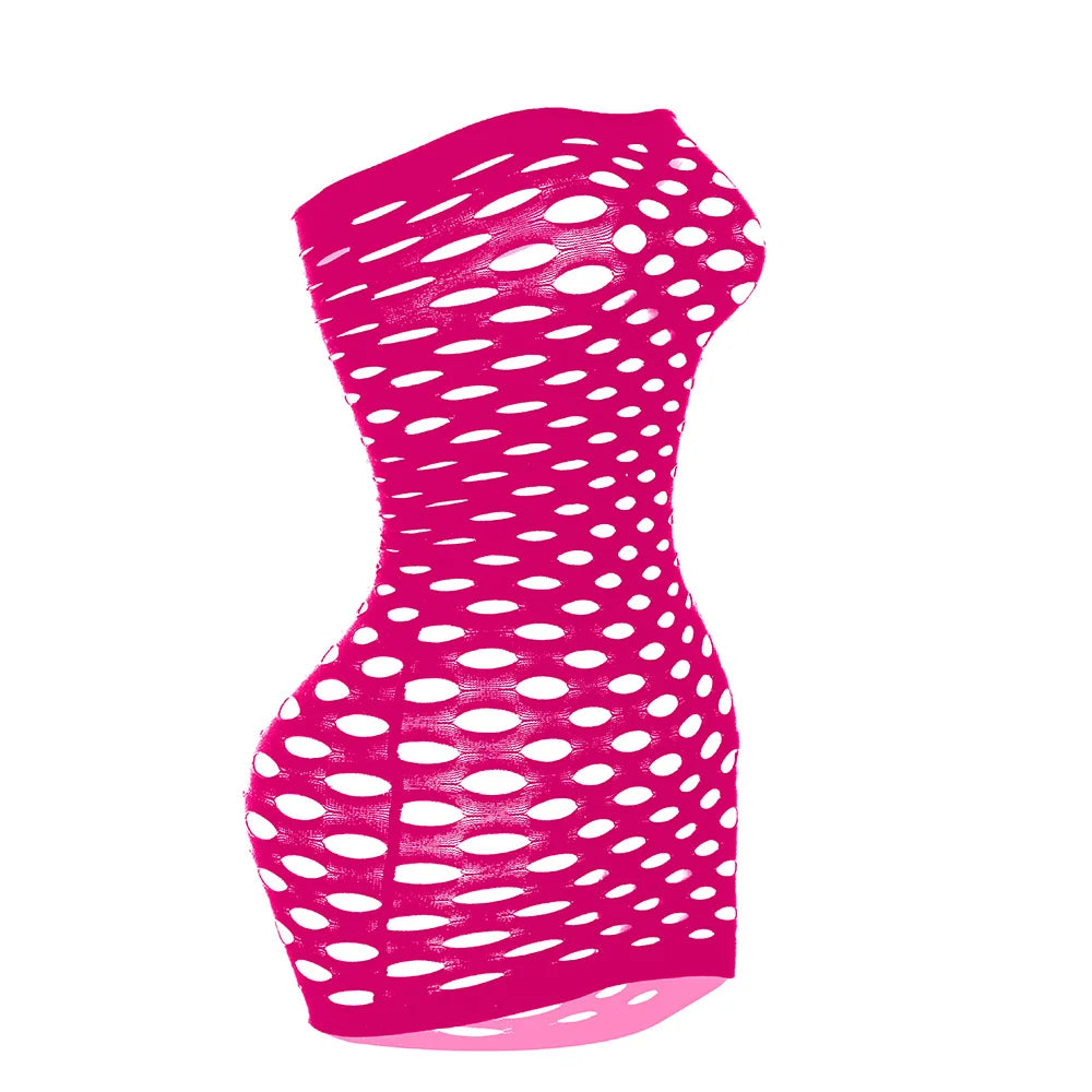 Pink see through mesh club dress with oval cutouts and bodycon fit by VacationGrabs