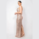 Sequin V-Bar Crisscross Formal Evening Dress - VacationGrabs