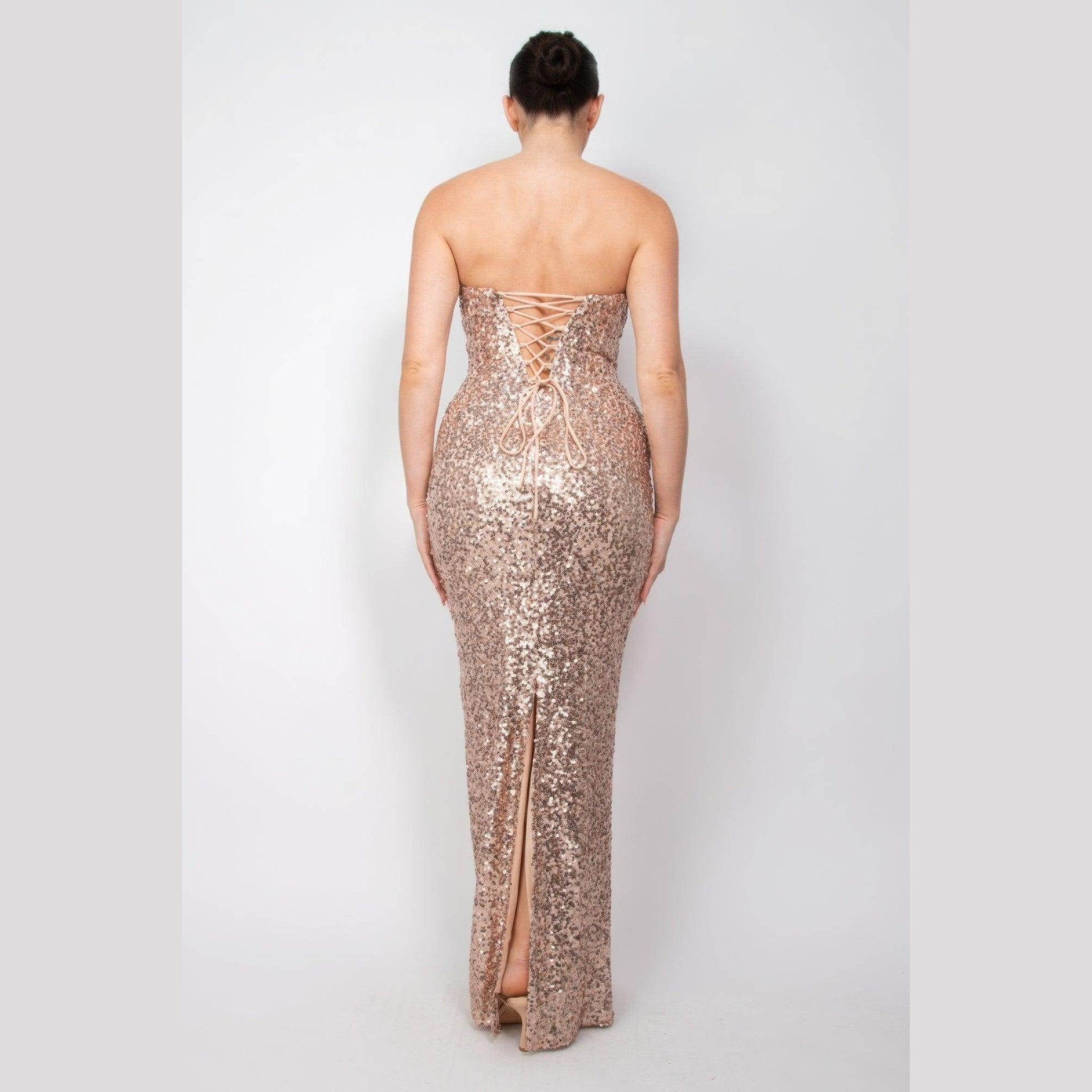Sequin V-Bar Crisscross Formal Evening Dress - VacationGrabs