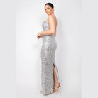 Sequin V-Bar Crisscross Formal Evening Dress - VacationGrabs