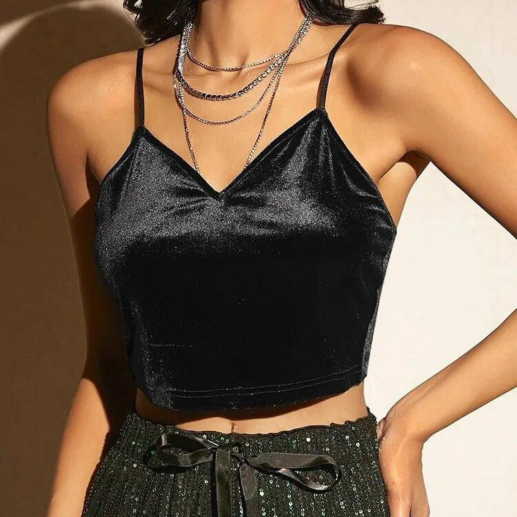 Women's Shirts - Cropped Tops Sexy Butterfly Embroidery Mesh Velvet Cami Top