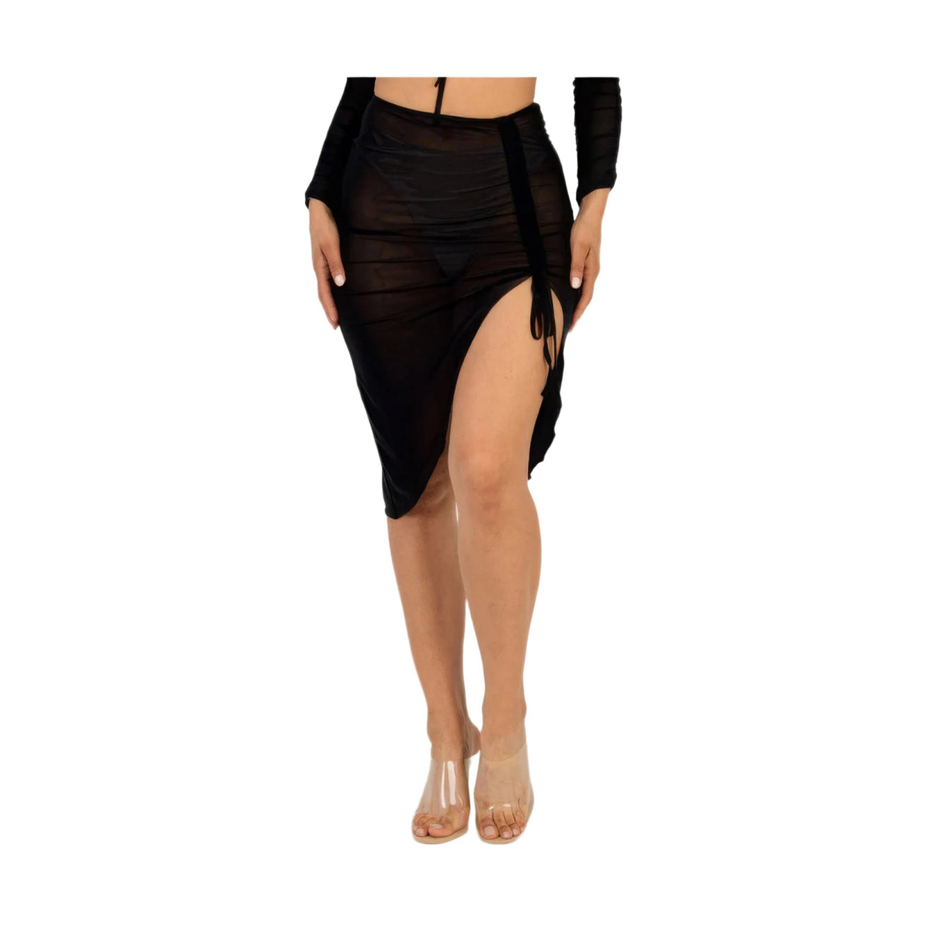 VacationGrabs sexy sheer mesh skirt cover up for women with side slit and adjustable tie