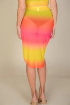VacationGrabs women's cover up in vibrant gradient colors featuring a sexy sheer mesh skirt design