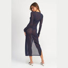 Emory Park sheer cover up dress in navy blue, featuring a long design and back slit for beach style