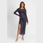 Emory Park sheer cover up dress in navy blue with a thigh-high slit and long sleeves for beachwear