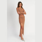 Emory Park Women's Sheer Cover Up Dress in Tan with Long Sleeves and a Side Slit
