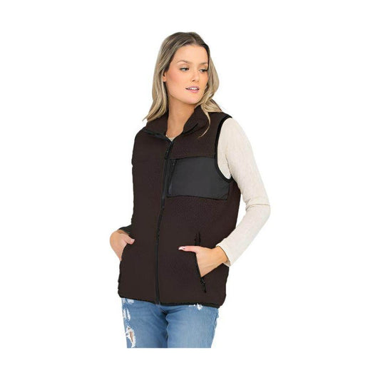 WEIV Women's Sherpa Vest for Travel in Black, ideal for layering and comfort on the go