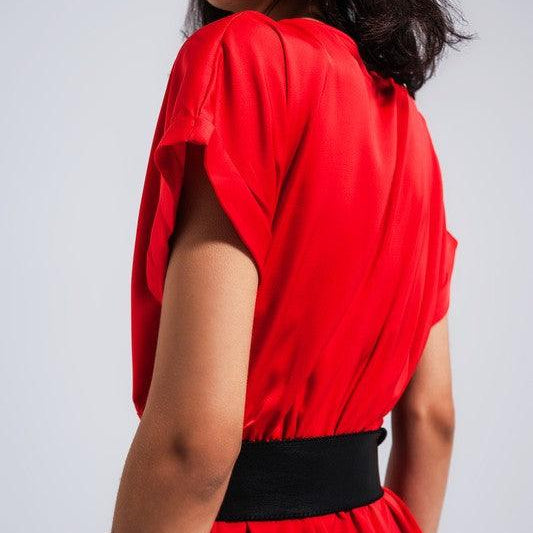 Women's Dresses Short Sleeve Satin Maxi Dress In Red