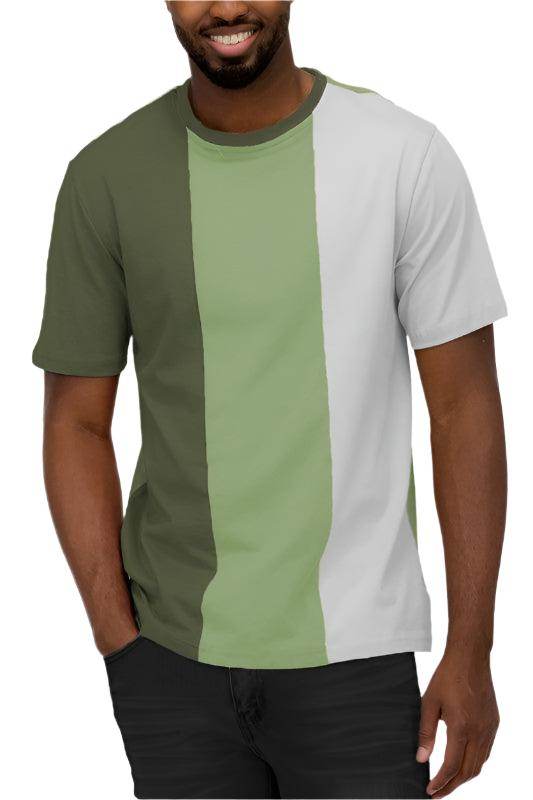 WEIV Men's Short Sleeve Vacation T-Shirt in Green and White Color Block Design for Casual Wear