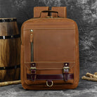 Stylish VacationGrabs shoulder backpack for travel in brown leather with multiple pockets and adjustable straps