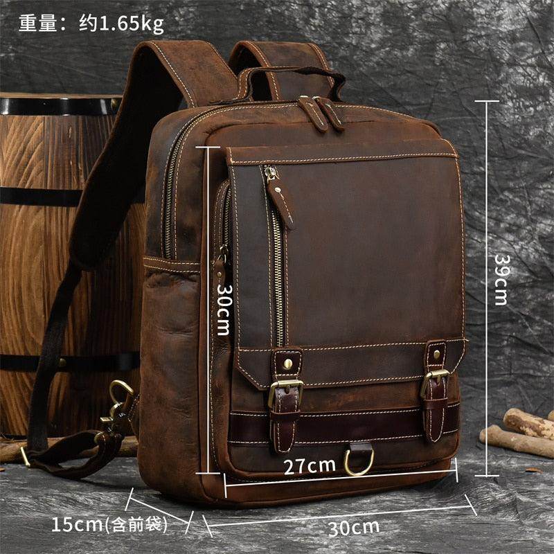 VacationGrabs Shoulder Backpack for Travel in Brown Leather with Multiple Pockets and Adjustable Straps