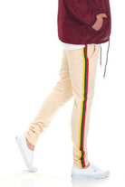 Men's WEIV side taped track pants in beige with stylish striped detailing
