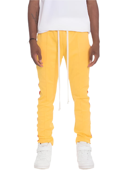 Stylish yellow side taped track pants for men by WEIV with a comfortable fit and modern design