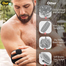 Man using VacationGrabs silicone body scrubber under water with comparison to other scrubbers that unravel and slip