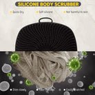 Black silicone body scrubber with soft silicone bristles for men's personal care by VacationGrabs