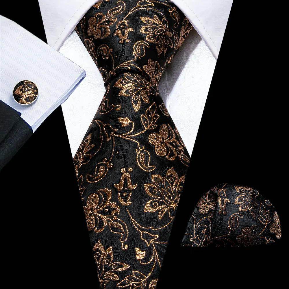 Silk Jacquard Floral Necktie Wedding Business Handkerchief - VacationGrabs