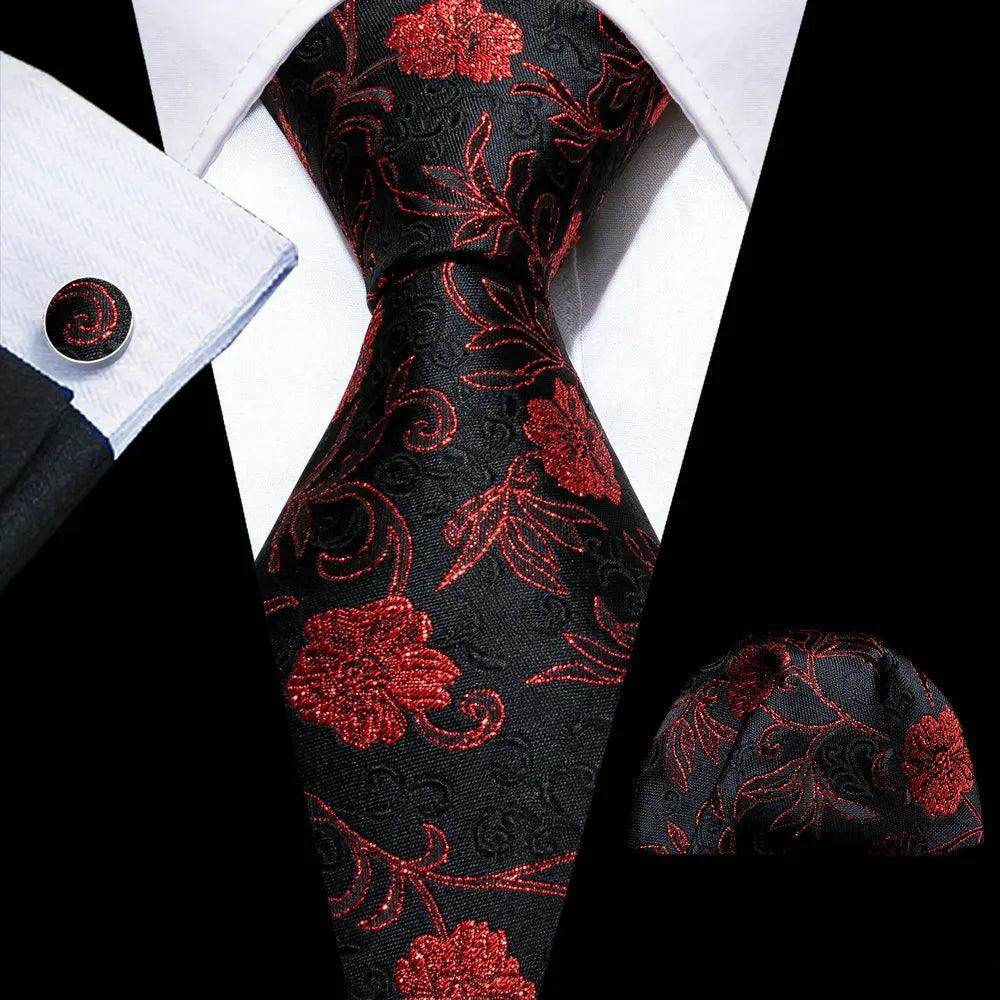Silk Jacquard Floral Necktie Wedding Business Handkerchief - VacationGrabs