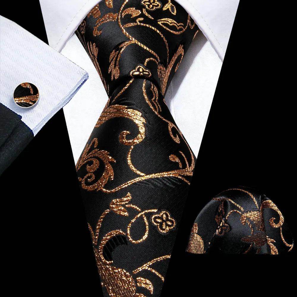 Silk Jacquard Floral Necktie Wedding Business Handkerchief - VacationGrabs