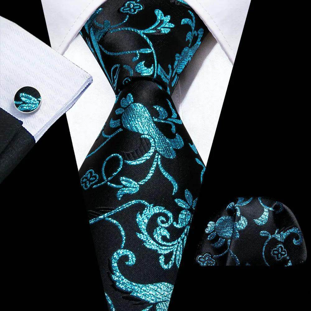 Silk Jacquard Floral Necktie Wedding Business Handkerchief - VacationGrabs