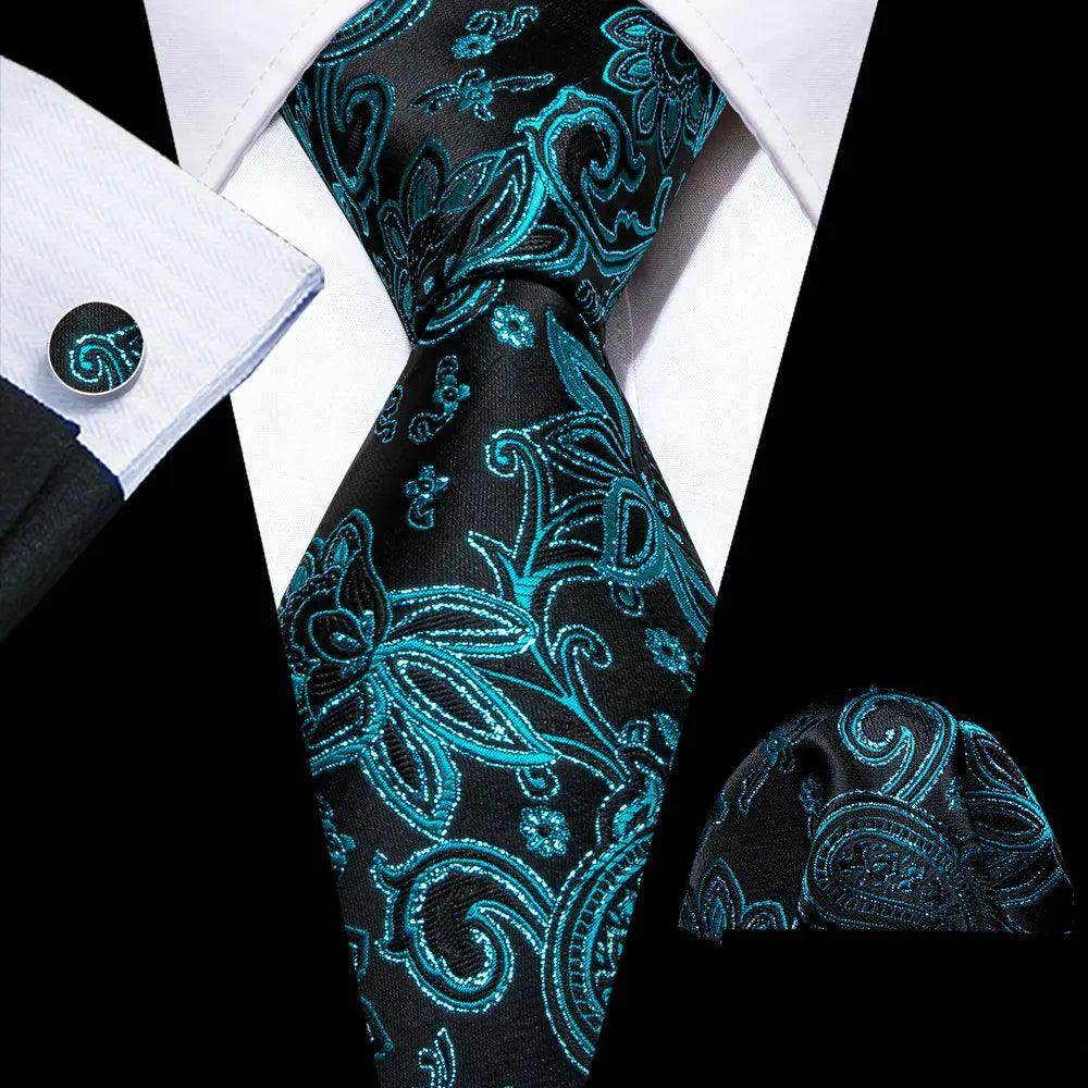 Silk Jacquard Floral Necktie Wedding Business Handkerchief - VacationGrabs