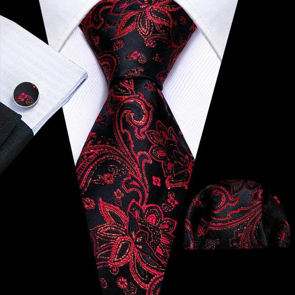 Silk Jacquard Floral Necktie Wedding Business Handkerchief - VacationGrabs