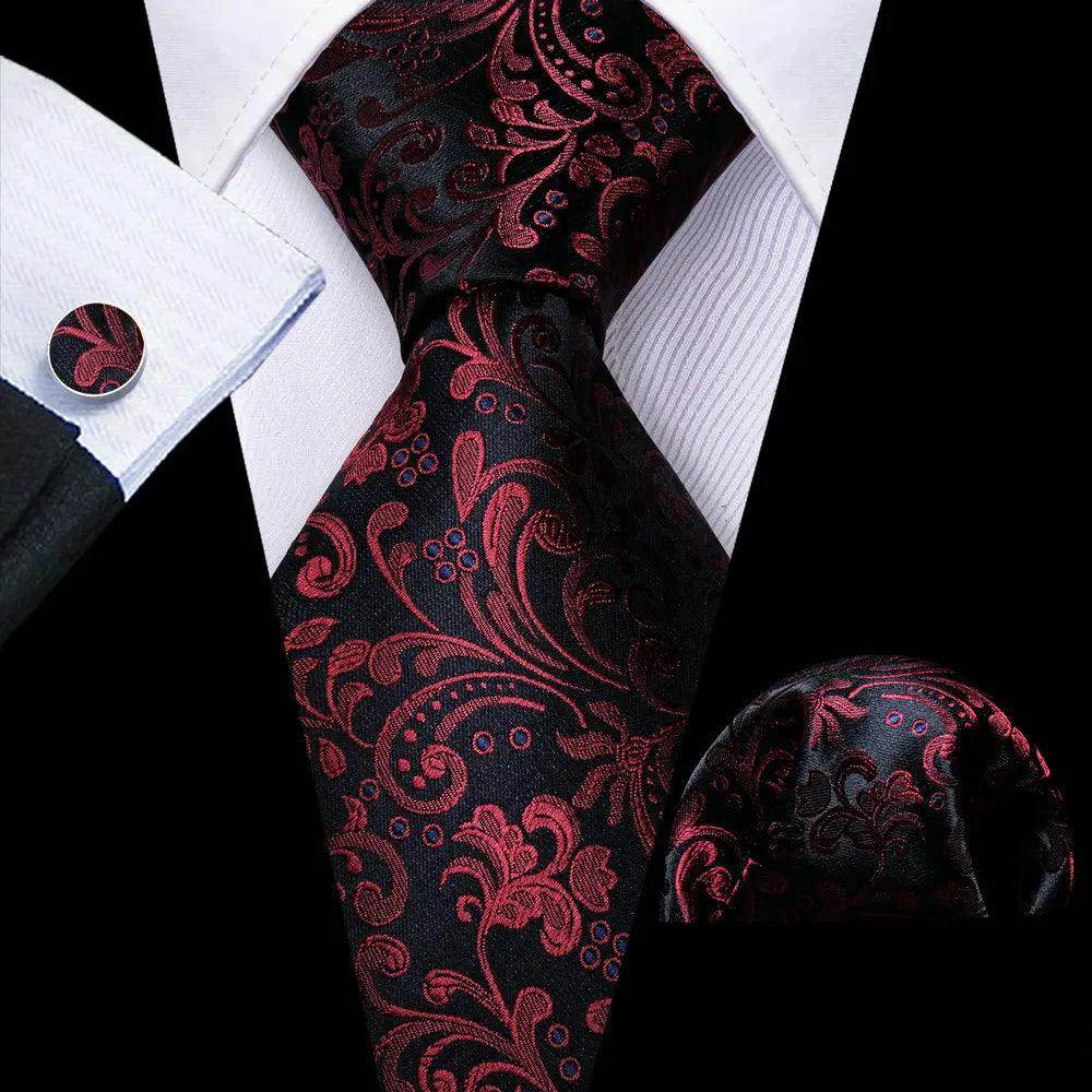 Silk Jacquard Floral Necktie Wedding Business Handkerchief - VacationGrabs