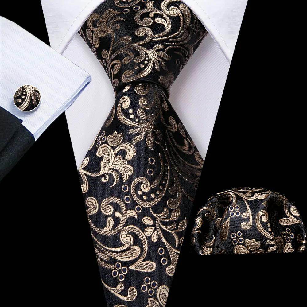 Silk Jacquard Floral Necktie Wedding Business Handkerchief - VacationGrabs