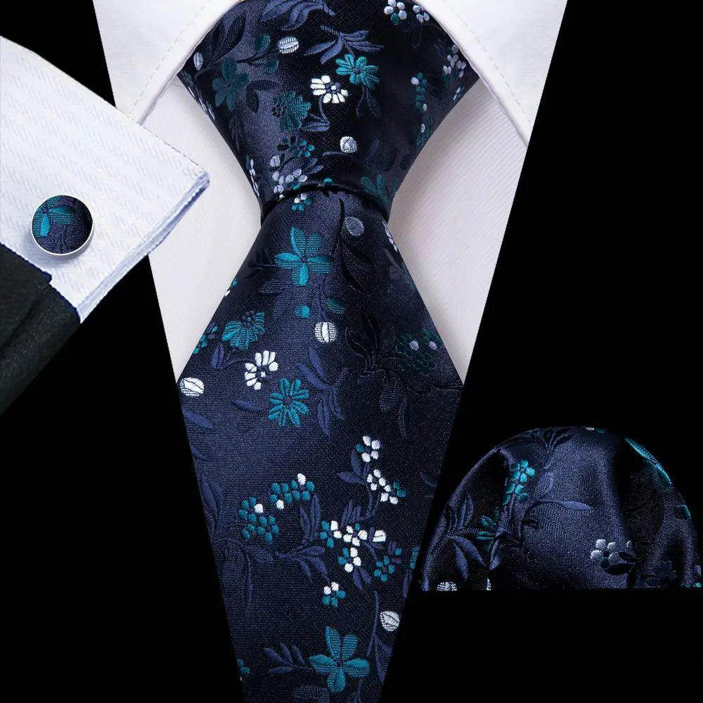 Silk Jacquard Floral Necktie Wedding Business Handkerchief - VacationGrabs