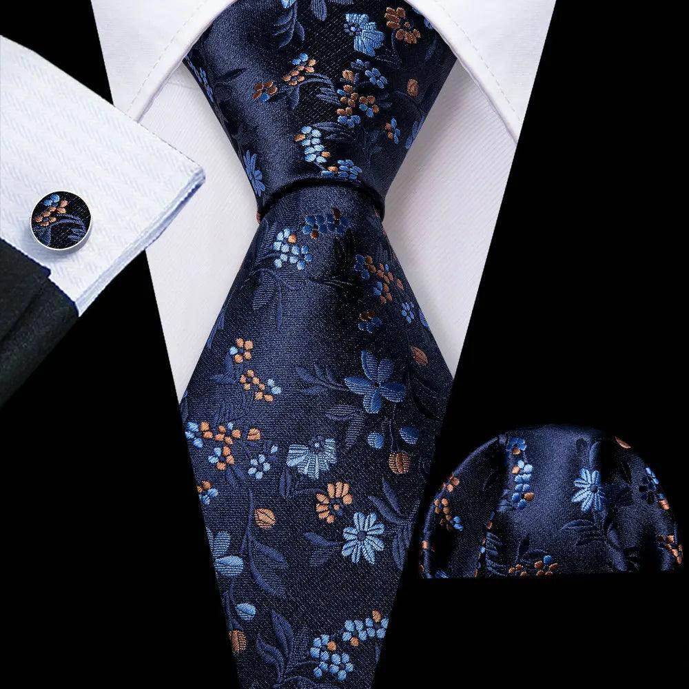 Silk Jacquard Floral Necktie Wedding Business Handkerchief - VacationGrabs