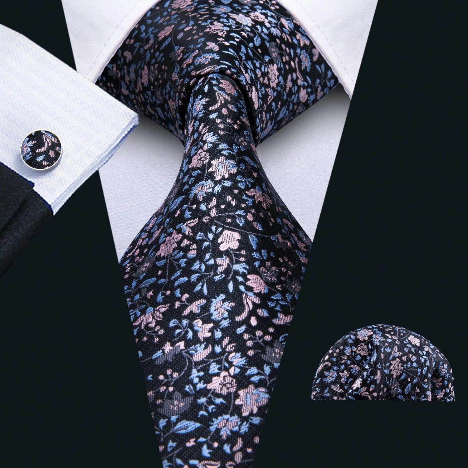 Silk Jacquard Floral Necktie Wedding Business Handkerchief - VacationGrabs