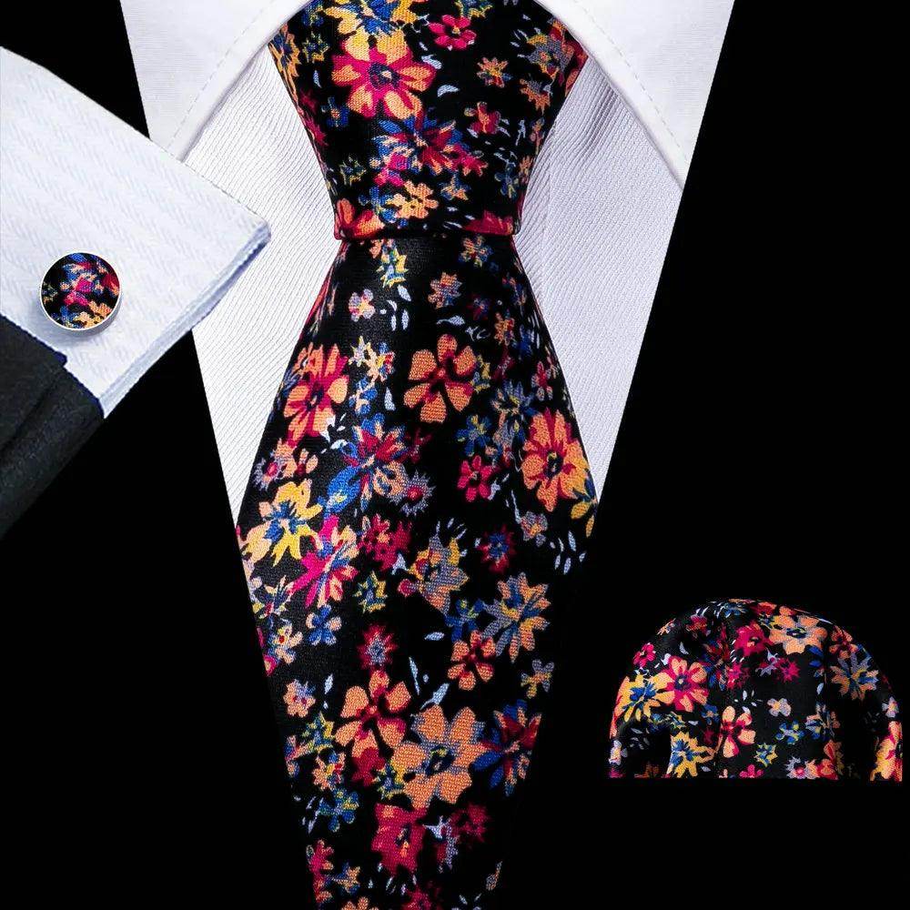 Silk Jacquard Floral Necktie Wedding Business Handkerchief - VacationGrabs