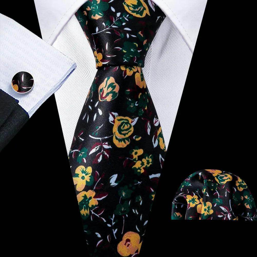 Silk Jacquard Floral Necktie Wedding Business Handkerchief - VacationGrabs
