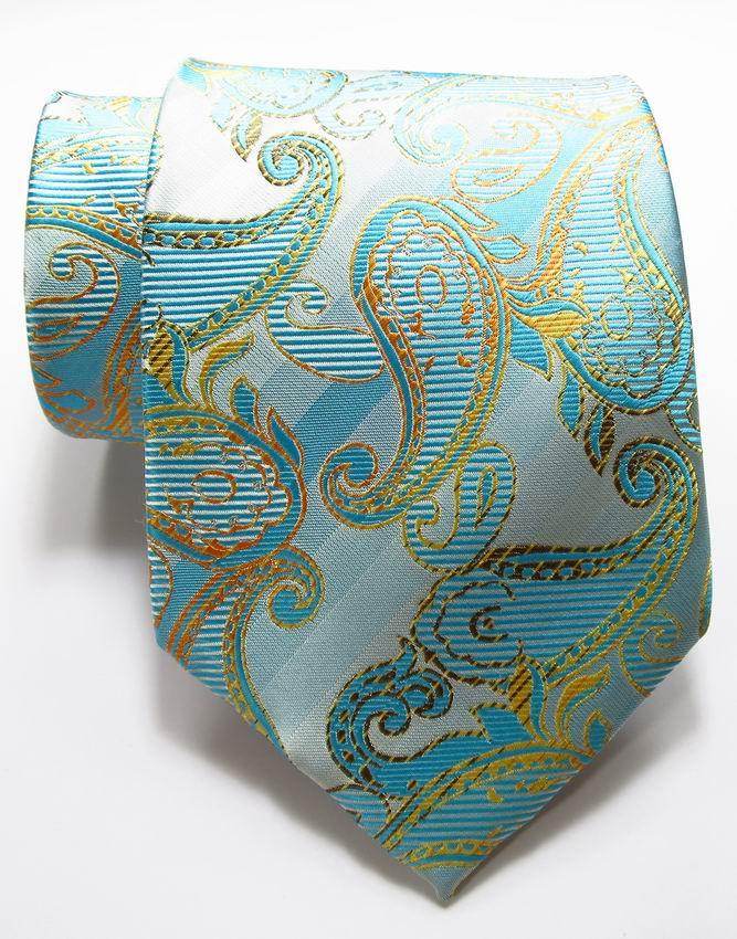 Elegant blue silk necktie fashion with paisley pattern for formal occasions