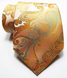 Elegant silk necktie fashion in orange with intricate paisley patterns, perfect for formal occasions