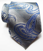 Elegant blue paisley silk necktie fashion with a textured design for men's formal attire