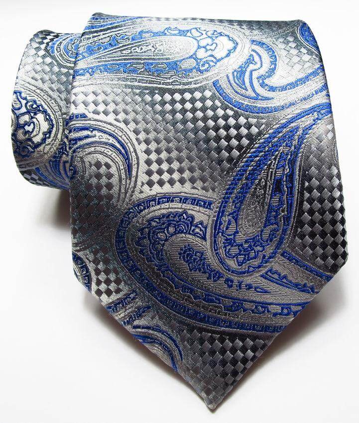 Elegant blue paisley silk necktie fashion with a textured design for men's formal attire