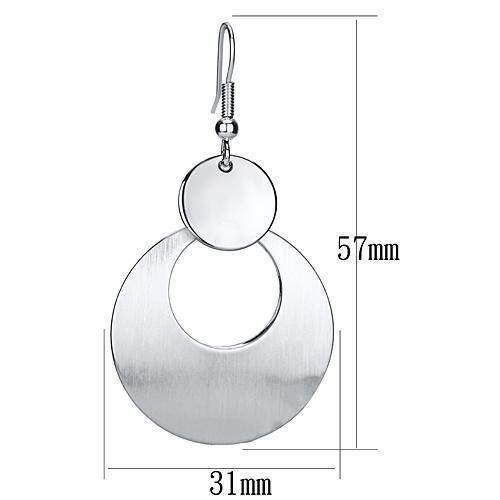 VacationGrabs silver circle drop earrings with a sleek design and brushed finish, measuring 57mm